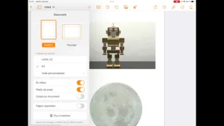Options Mise en page PAGES iPad
