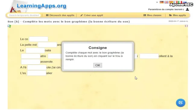 Explication 5 Learning App : complète les mots avec le bon graphème
