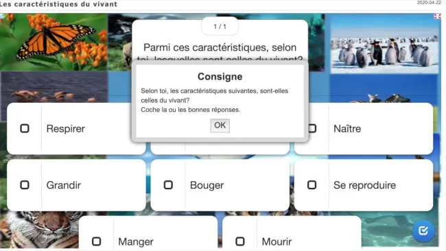 Les caractéristiques du vivant- Correctif exercice interactif