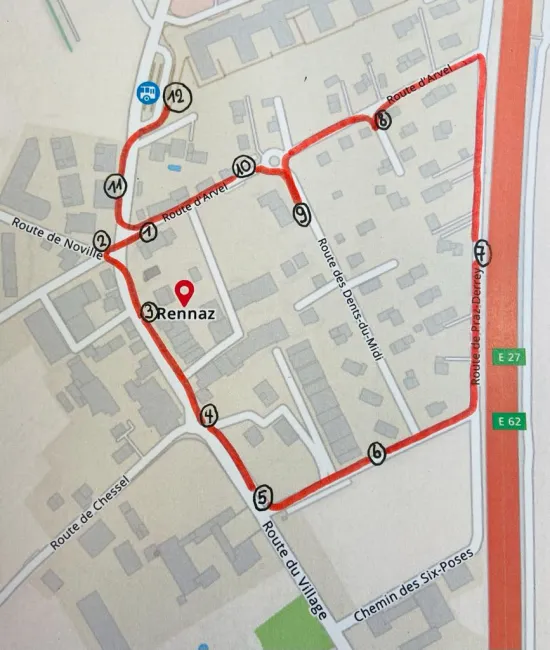 Le plan de Rennaz avec les 12 postes