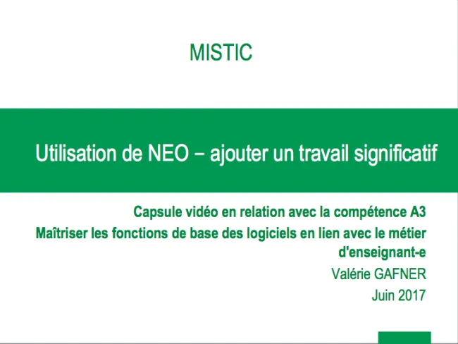 Créer un travail significatif dans NEO et saisir des notes
